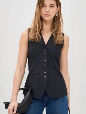 Cinq à Sept Kallen Crepe Cinched Fitted V Neck Sleeveless Vest Size 6 New